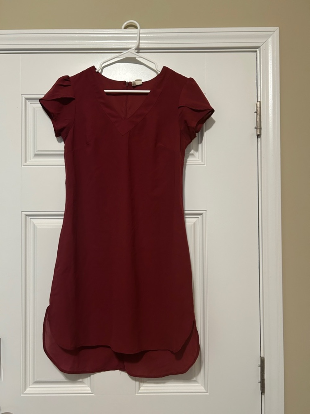 V-Neck Short Sleeve Burgundy Dress